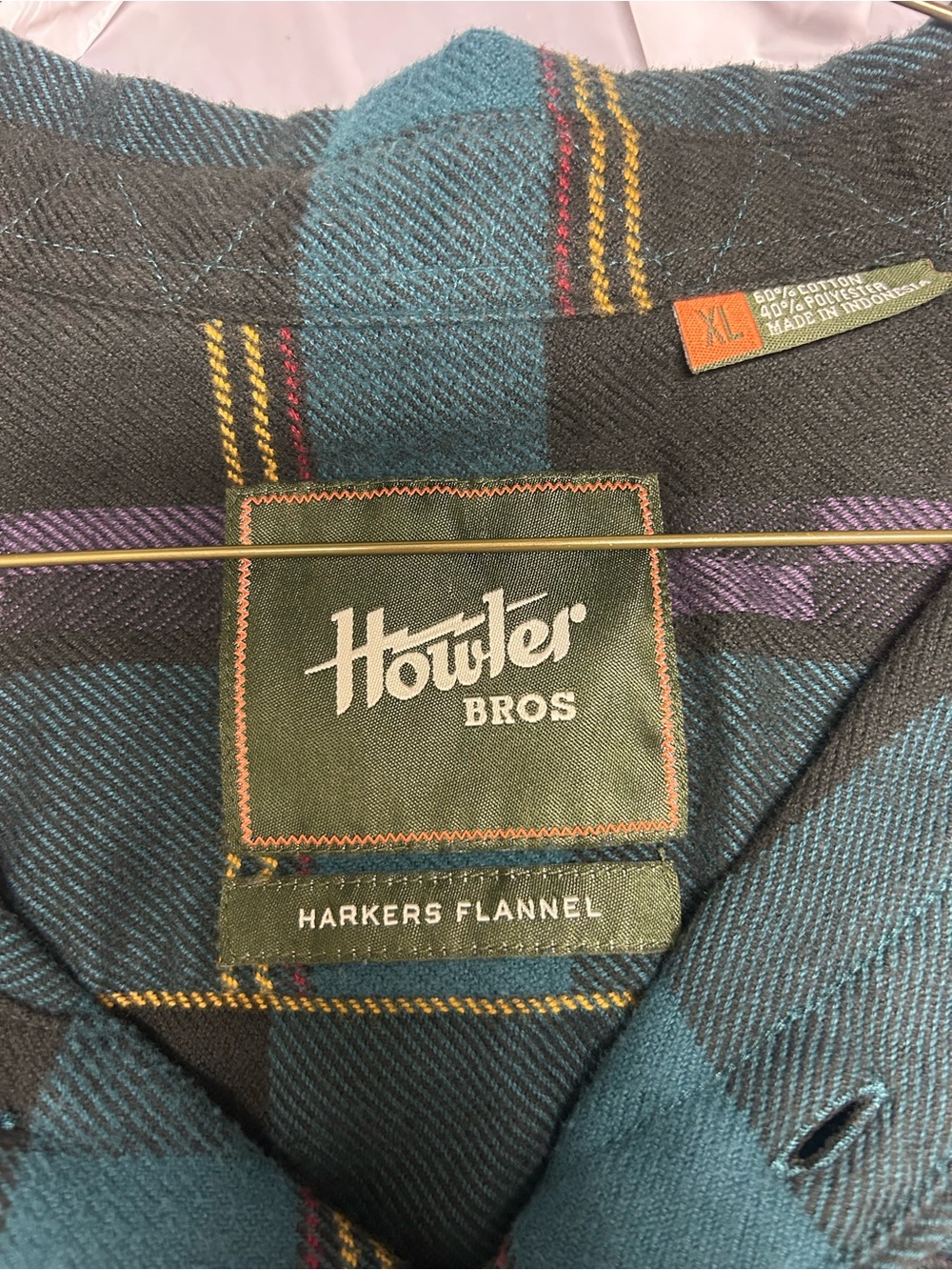 Howler Brothers Teal & Black Plaid Harkers Flannel Shirt